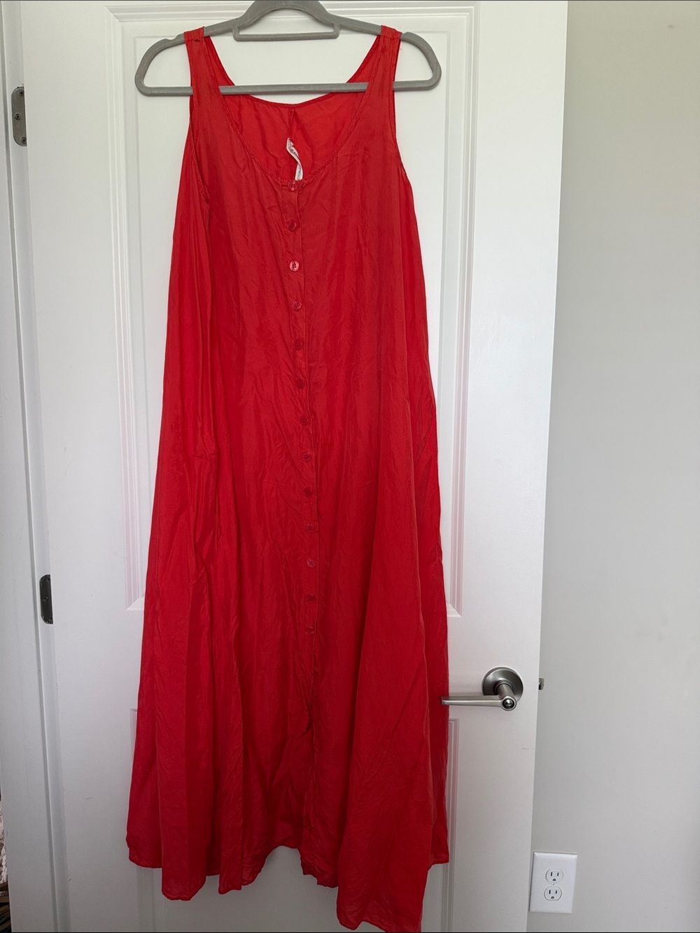 Flowy Button-Front Red Women's Maxi nightdress/slip